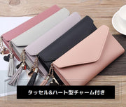 長財布 ロングウォレット レディース PUレザー 三つ折り 大容量 カード収納 コインケース 小銭入れ 札入れ 無地 タッセル