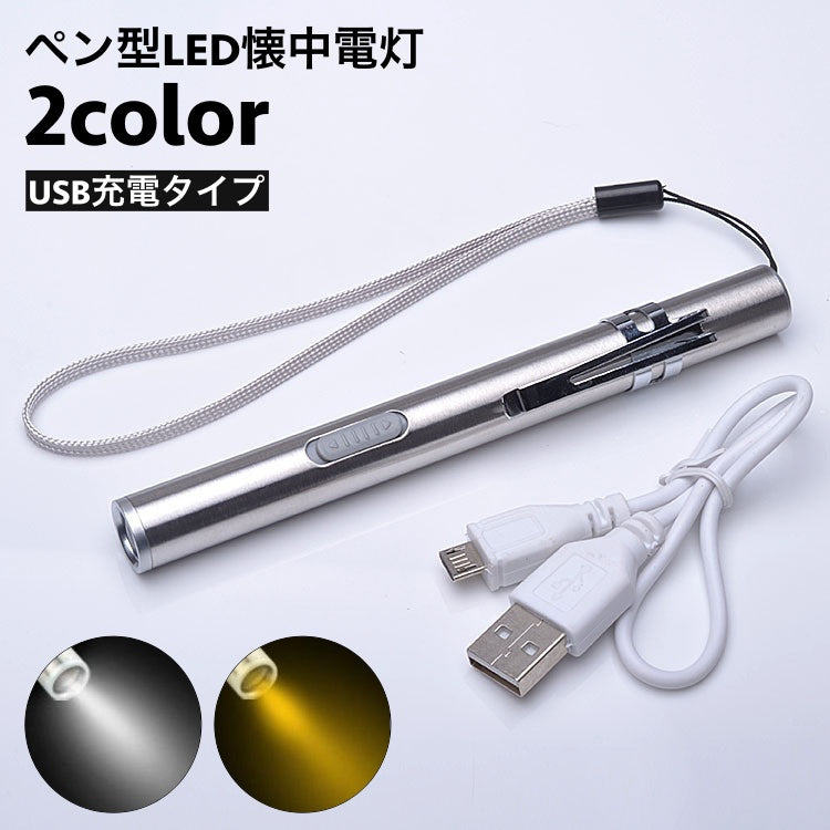 懐中電灯 ペンライト LED 充電式 USB充電 ライト 電気 小型 コンパクト ミニサイズ ナース 看護師 介護 口内 耳掃除 アウトドア 防災グッズ キャンプ 夜道 散歩 停電 リチウム