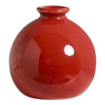 花瓶 花器 フラワーベース 陶器 置物 丸型 レッド×小 バリエーション画像