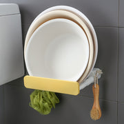 バスラック 伸縮式 浴室用ラック 貼り付け 穴あけ不要 フック付き バス用品 キッチン用品 鍋蓋置き 洗面器収納 引っ掛け スポンジ掛け ブラシ掛け 省スペース 整理 バスルーム お風呂場 洗面所 台所 便利