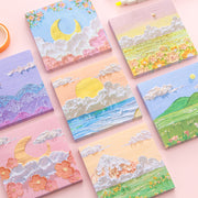 付箋紙 80枚 油絵 空 雲 日没 海 自然景色 癒し 紙 手紙 伝言 メモ 文房具用品 プレゼント 誕生日 ユニーク かわいい おしゃれ