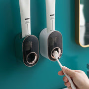 歯磨き粉ディスペンサー 歯みがきペースト スタンド スクイーザー チューブハミガキホルダー 壁面収納 粘着式 洗面室 おしゃれ スタイリッシュ 工具不要 グリーン ホワイト ブルー