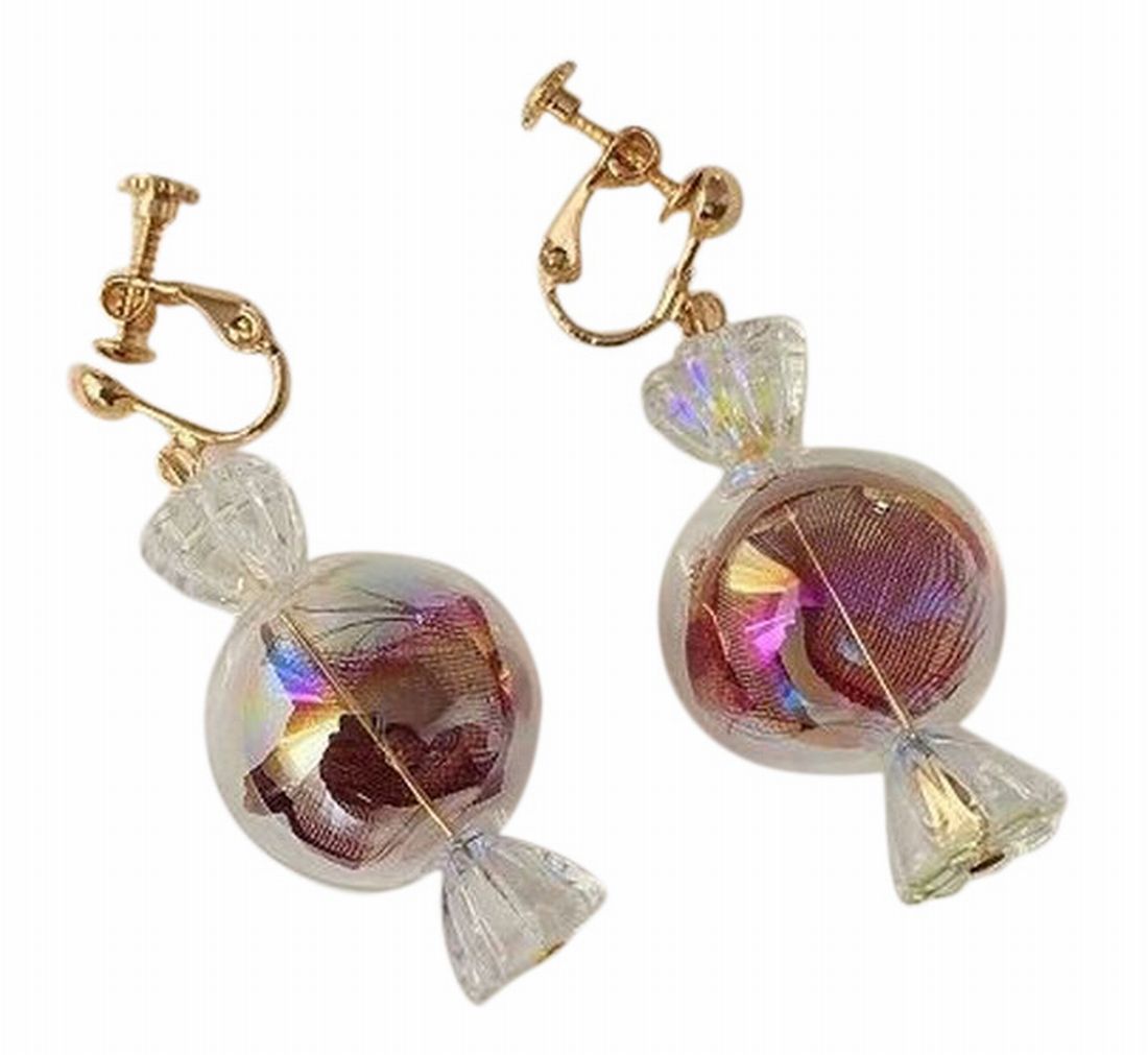 ピアス イヤリング キャンディー 透明 クリア フックピアス レディース アクセサリー かわいい おしゃれ レッド オーロラ