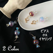 ピアス イヤリング キャンディー 透明 クリア フックピアス レディース アクセサリー かわいい おしゃれ レッド オーロラ