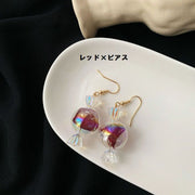 ピアス イヤリング キャンディー 透明 クリア フックピアス レディース アクセサリー かわいい おしゃれ レッド オーロラ