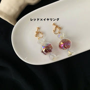 ピアス イヤリング キャンディー 透明 クリア フックピアス レディース アクセサリー かわいい おしゃれ レッド オーロラ