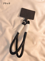 スマホストラップ スマートフォンストラップ ハンドストラップ アクセサリー ストラップ スマートフォン 挟むだけ 挟む ブラック ブラウン 布製ホルダー付属 スマホ 紐 くすみカラー 大人可愛い おしゃれ