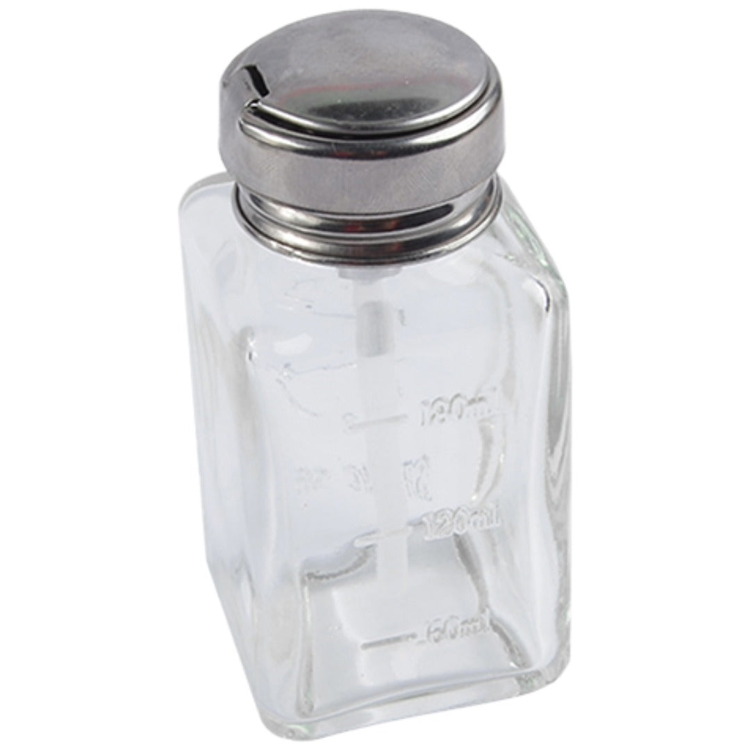 ガラスディスペンサー ネイルリムーバー入れ 180ml ネイル用品 ネイルケア ネイルオフ ボトル ポンプ プッシュ式 溶剤入れ 丸型 角型 除光液 アセトン リムーバー クリーナー 消毒液 詰め替え おしゃれ かわいい