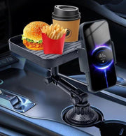 ドリンクホルダー マルチカップホルダー 食事トレイ付き 車載カー用品 スマホホルダー 多機能 360度回転 車内収納 省スペース