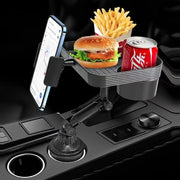 ドリンクホルダー マルチカップホルダー 食事トレイ付き 車載カー用品 スマホホルダー 多機能 360度回転 車内収納 省スペース