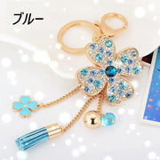 バッグチャーム キーホルダー レディース 女性用 クローバー タッセル ラインストーン キラキラ かわいい おしゃれ プレゼント