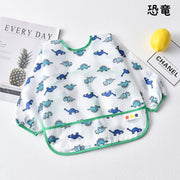 お食事エプロン スモック ベビー用品 赤ちゃん キッズ 子供用 男の子 女の子 長袖 防水 離乳食 お絵描き 工作 汚れ防止 可愛い プリント おしゃれ 動物 アニマル 恐竜 ドット リーフ 羽 リボン