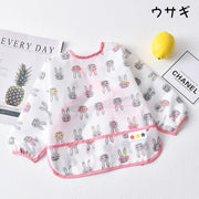お食事エプロン スモック ベビー用品 赤ちゃん キッズ 子供用 男の子 女の子 長袖 防水 離乳食 お絵描き 工作 汚れ防止 可愛い プリント おしゃれ 動物 アニマル 恐竜 ドット リーフ 羽 リボン
