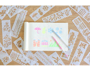 ステンシルシート 8枚セット ステンシルプレート 描画 テンプレート 絵図 製図 塗り絵 DIY 手帳 定規 アルファベット 数字 イラスト