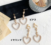 ピアス イヤリング フェイクパール ハート ゴールドカラー スタッドピアス レディース アクセサリー かわいい おしゃれ エレガント 揺れる