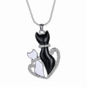 ネックレス 猫 キャット カップル ハート ラインストーン ペンダント レディース アクセサリー おしゃれ 可愛い シルバーカラー