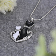 ネックレス 猫 キャット カップル ハート ラインストーン ペンダント レディース アクセサリー おしゃれ 可愛い シルバーカラー