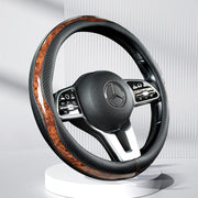 ハンドルカバー 車内装飾 カーアクセサリー 車用アクセサリー 丸形 ラウンド型 O型 D型 防滑 摩耗防止 汚れ防止 防汚 フェイクレザー ブラック ブラウン グレー レッド シンプル クール かっこいい おしゃれ シック