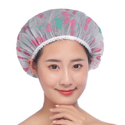シャワーキャップ 2個セット ヘアキャップ バスキャップ 柄あり ハート ドット フラワー 花 防水 毛染め カラーリング トリートメント 保温 半透明 クリア お風呂 入浴 ロングヘア ショートヘア レディース 女性 バスグッズ