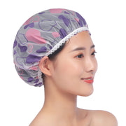シャワーキャップ 2個セット ヘアキャップ バスキャップ 柄あり ハート ドット フラワー 花 防水 毛染め カラーリング トリートメント 保温 半透明 クリア お風呂 入浴 ロングヘア ショートヘア レディース 女性 バスグッズ