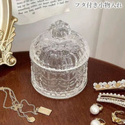 小物入れ フタ付き ガラスポット 小物収納 アクセサリーケース コットンポット ヨーロピアン調 クリア 透明 インテリア雑貨 かわいい おしゃれ 卓上