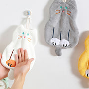 ハンドタオル タオル 手拭き ループ付き 吊り下げ 猫風 ねこ風 白 グレー 黄色 フリース かわいい 可愛い おしゃれ もこもこ ふわふわ キッチン 台所 流し台 洗面所 バス用品