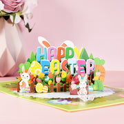 グリーティングカード メッセージカード ポップアップ 3D イースター ウサギ 飛び出す 立体 可愛い ラビット イースターエッグ 復活祭
