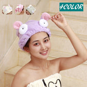 タオルキャップ ヘアドライタオル バス用品 日用品 雑貨 マイクロファイバー 耳付き ポンポン かわいい ヘアキャップ お風呂