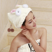 タオルキャップ ヘアドライタオル バス用品 日用品 雑貨 マイクロファイバー 耳付き ポンポン かわいい ヘアキャップ お風呂