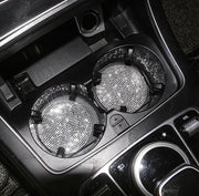 カップホルダー コースター 車用 ２個セット デコレーション カー用品 カップマット 車用アクセサリー ラインストーン キラキラ ドリンクマット ソフト やわらかい 華やか 厚手 丸 サークル おしゃれ カスタマイズ 白 黒 青 ピンク 赤 緑 紫