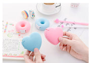 テープカッター テープディスペンサー 文房具 文具 事務用品 ドーナツ型 サークル 丸 ハート かわいい コンパクト 持ち運び 蓋付き キュート 通学 学校 通勤 青 ピンク 緑 黄