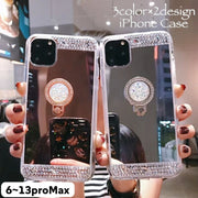iPhoneケース スマートフォンケース スマホケース 鏡 ミラー スマホリング リング付き 背面保護 傷防止 ラインストーン キラキラ くま クマ お洒落 おしゃれ レディース 女性 婦人 スマホカバー