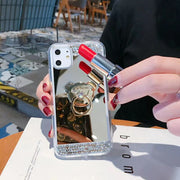 iPhoneケース スマートフォンケース スマホケース 鏡 ミラー スマホリング リング付き 背面保護 傷防止 ラインストーン キラキラ くま クマ お洒落 おしゃれ レディース 女性 婦人 スマホカバー