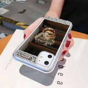 iPhoneケース スマートフォンケース スマホケース 鏡 ミラー スマホリング リング付き 背面保護 傷防止 ラインストーン キラキラ くま クマ お洒落 おしゃれ レディース 女性 婦人 スマホカバー