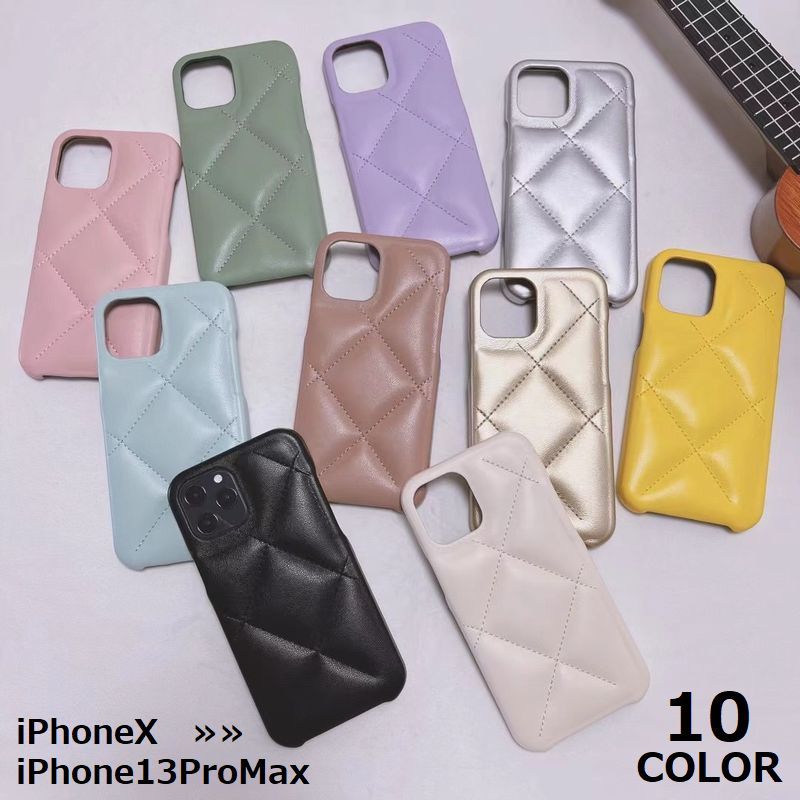 iPhoneケース カバー スマホケース 軽量 キルティング風 シンプル 無地 ソフト TPU フェイクレザー 耐衝撃 背面保護