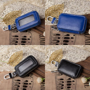 キーケース スマートキーケース 男女兼用 ユニセックス メンズ レディース 車用品 カー用品 鍵入れ 本革 レザー カラナビ付き ファスナー 無地 ブラック ホワイト おしゃれ シンプル 男性 女性