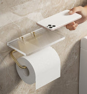 トイレットペーパーホルダー シングル クリア 透明 かわいい おしゃれ 飾り棚 高級感 高見え ペーパーホルダー スマホ置き トイレットペーパー