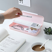 ペンケース 文房具 筆箱 筆入れ 鉛筆入れ 小物入れ 二段 白 ピンク プラスチック 多機能 かわいい おしゃれ 小学生 中学生 鉛筆 パステルカラー