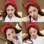 ヘアバンド 洗顔用 ヘッドバンド レディース 女性用 婦人用 髪留め 髪濡れ防止 幅広 モコモコ ふわふわ リボン 柔らかい 洗面用品 吸水性 スキンケア かわいい シンプル キュート 女子 女の子