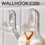 ウォールフック 粘着フック 6個セット 透明 クリア 壁掛け タオル掛け 小物 浴室 お風呂場 洗面所 かわいい おしゃれ シンプル