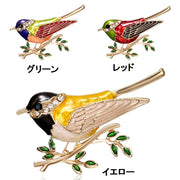 ブローチ ピン 鳥 バード 七宝焼き風 ゴールドカラー ラインストーン レディース アクセサリー おしゃれ かわいい レッド イエロー