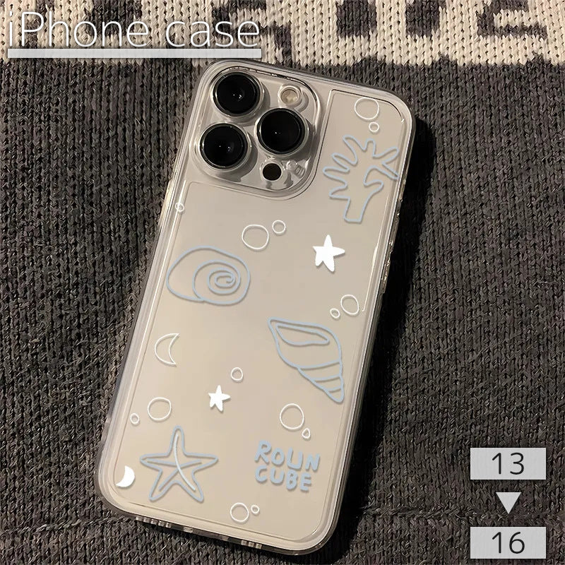 iPhoneケース iPhoneカバー スマホケース スマホカバー クリア 透明 透け感 珊瑚 ヒトデ 貝 海 かわいい 落下 保護 傷防止 アイフォン Apple アップル