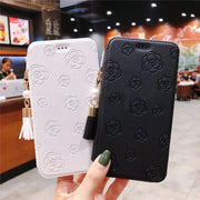 iPhoneケース スマホケース レディース 女性 スマホ雑貨 スマホアクセサリー 手帳型 カードケース付き ストラップ付き 二つ折り フリンジ フェイクレザー 総柄 花柄 フラワー ピンク ゴールドカラー ブラック かわいい キュート フェミニン ガーリー