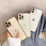 スマホケース スマホカバー クリア 透明 ゴールドリム 金縁 iPhone 6 6plus 7 8 7plus 8plus XSMAX XR X 11 11Pro 11ProMax 12 12Pro 12ProMax 12mini 13 13Pro 13ProMax 13mini ソフトシェル エレガント 縁取り おしゃれ 上品 アイフォン 携帯ケース 保護ケース 背面保護 傷防止 かわいい アイホン メンズ レディース