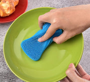 キッチンブラシ シリコンたわし キッチン用品 水回り スポンジ 両面 柔らかい ブラシ たわし 掃除 皿洗い 洗浄 食器洗い 壁掛け収納 衛生的 シンプル