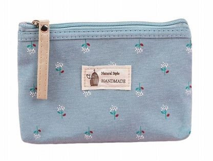 化粧ポーチ メイクポーチ コスメポーチ ミニポーチ 小物入れ キャンバス 花柄×ブルー バリエーション画像