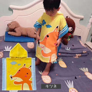 ラップタオル 子供用 フーディタオル お着替えポンチョ 湯上りタオル フード付 ビーチタオル バスローブ 60×120cm キッズ ジュニア プール ビーチ お風呂 プリント キャラクター 柄 可愛い ユニーク