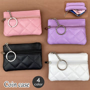 コインケース 小銭入れ カードケース レディース 女性用 ミニ財布 カード入れ リングチェーン付き レザー調 マルチポーチ 小物入れ キルティング 単色 コンパクト シンプル チャック ファスナー おしゃれ かわいい ギフト プレゼント 贈り物