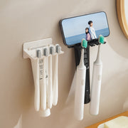 歯ブラシホルダー 歯ブラシ立て 歯磨き粉ホルダー 壁掛け 吊り下げ スマホスタンド コンパクト 衛生的 清潔 洗面所 お風呂 シンプル ホワイト