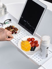 バスタブ用トレー バスタブラック お風呂用トレイ バス用品 伸縮式 小物置き スマホ置き タブレット置き 収納 滑り止め付き 無地 単色 ホワイト ブラック 白 黒 シンプル おしゃれ 浴室 バスグッズ